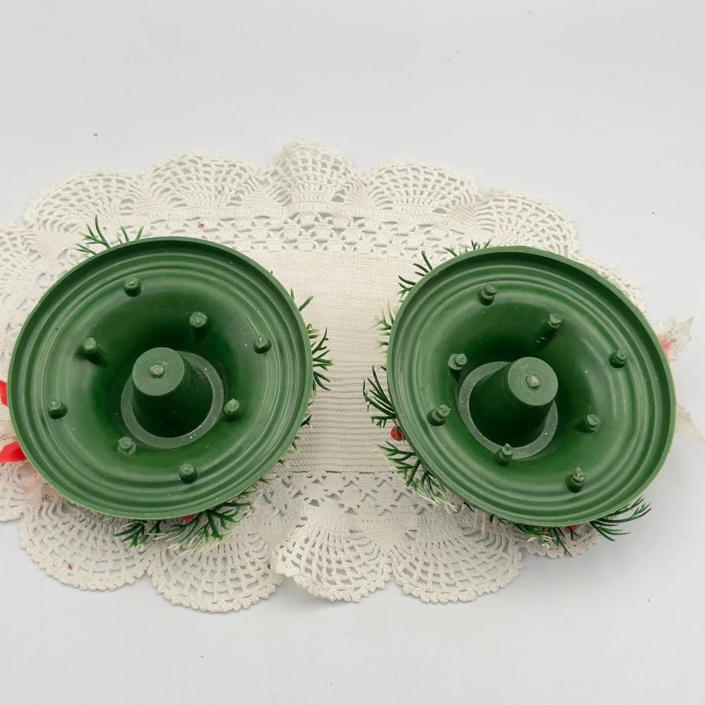 Vintage Christmas Poinsettia Candle Rings‎ Set of 2 Red Green Holiday Decor